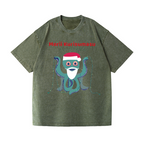 Christmas Octopus Vintage Wash Japanese Design T-Shirt