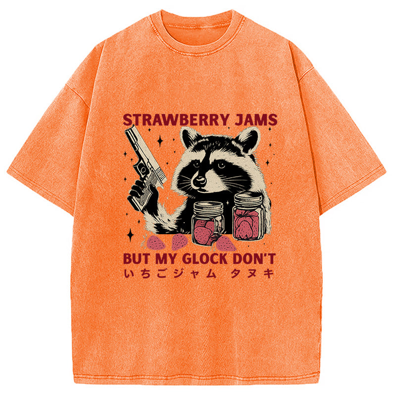 Strawberry Jams Glock Funny Raccoon Washed T-Shirt