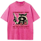 Strawberry Jams Glock Funny Raccoon Washed T-Shirt