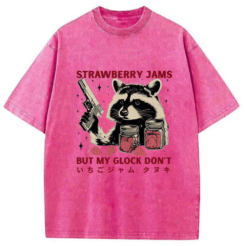 Strawberry Jams Glock Funny Raccoon Washed T-Shirt