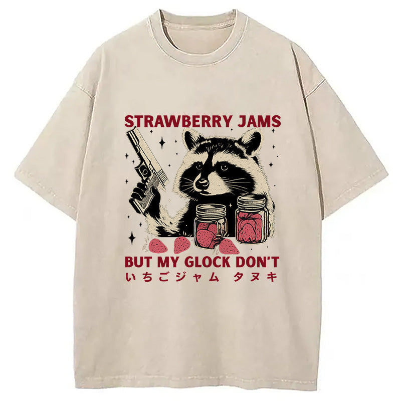 Strawberry Jams Glock Funny Raccoon Washed T-Shirt