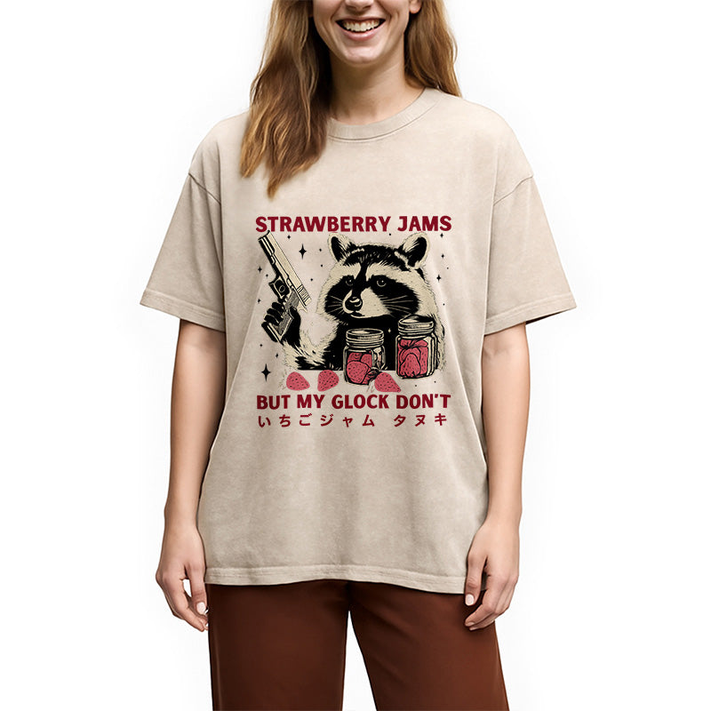 Strawberry Jams Glock Funny Raccoon Washed T-Shirt