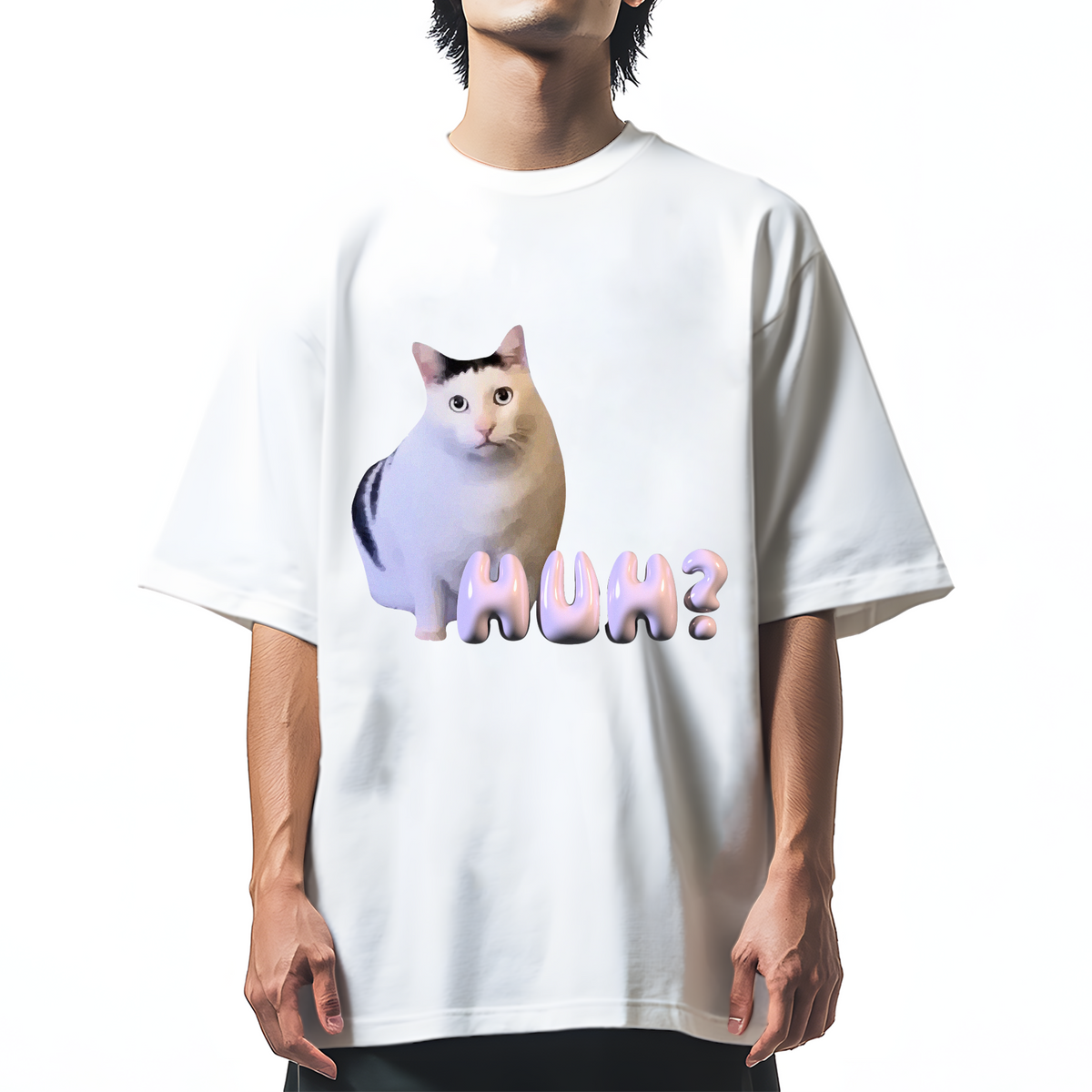 Huh Meme Cat Cotton casual T-shirt