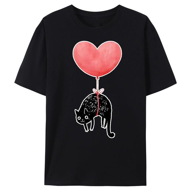 Black Cat And Heart Balloon Classic T-Shirt