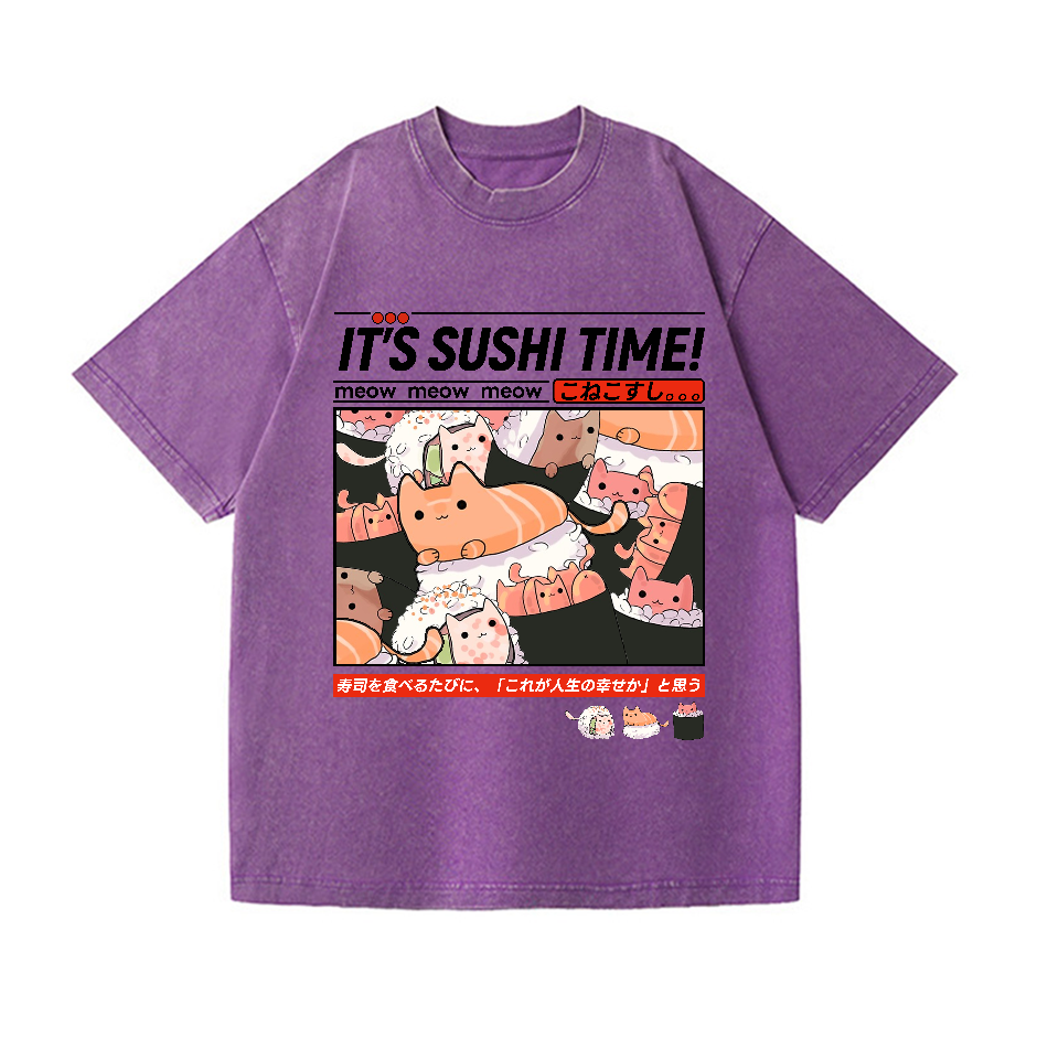 Cat Sushi Vintage Wash Japanese Design T-Shirt