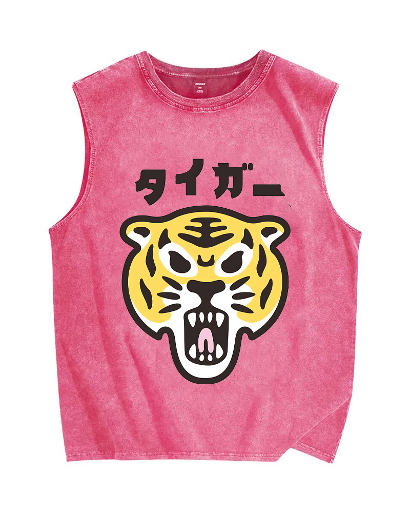 Japanese Tiger Graffiti Printed Christian Snowflake Washed Vest