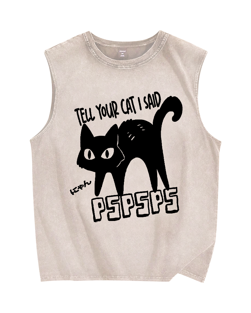 Attract Cats Vintage Distressed Washed Tank Top