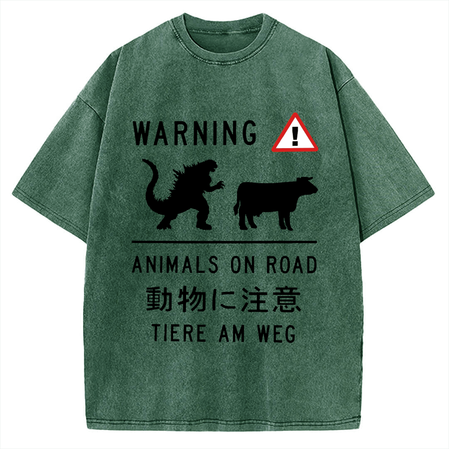 Animal On Road Vintage Washed T-shirt