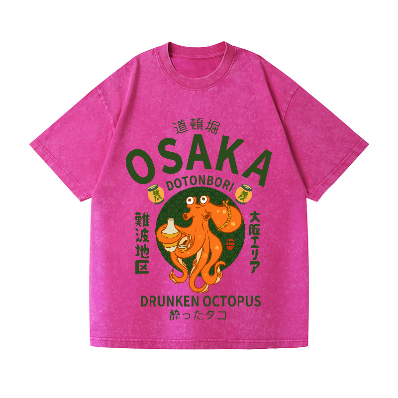 Osaka Dotonbori Drunken Octopus Vintage Wash Japanese Design T-Shirt