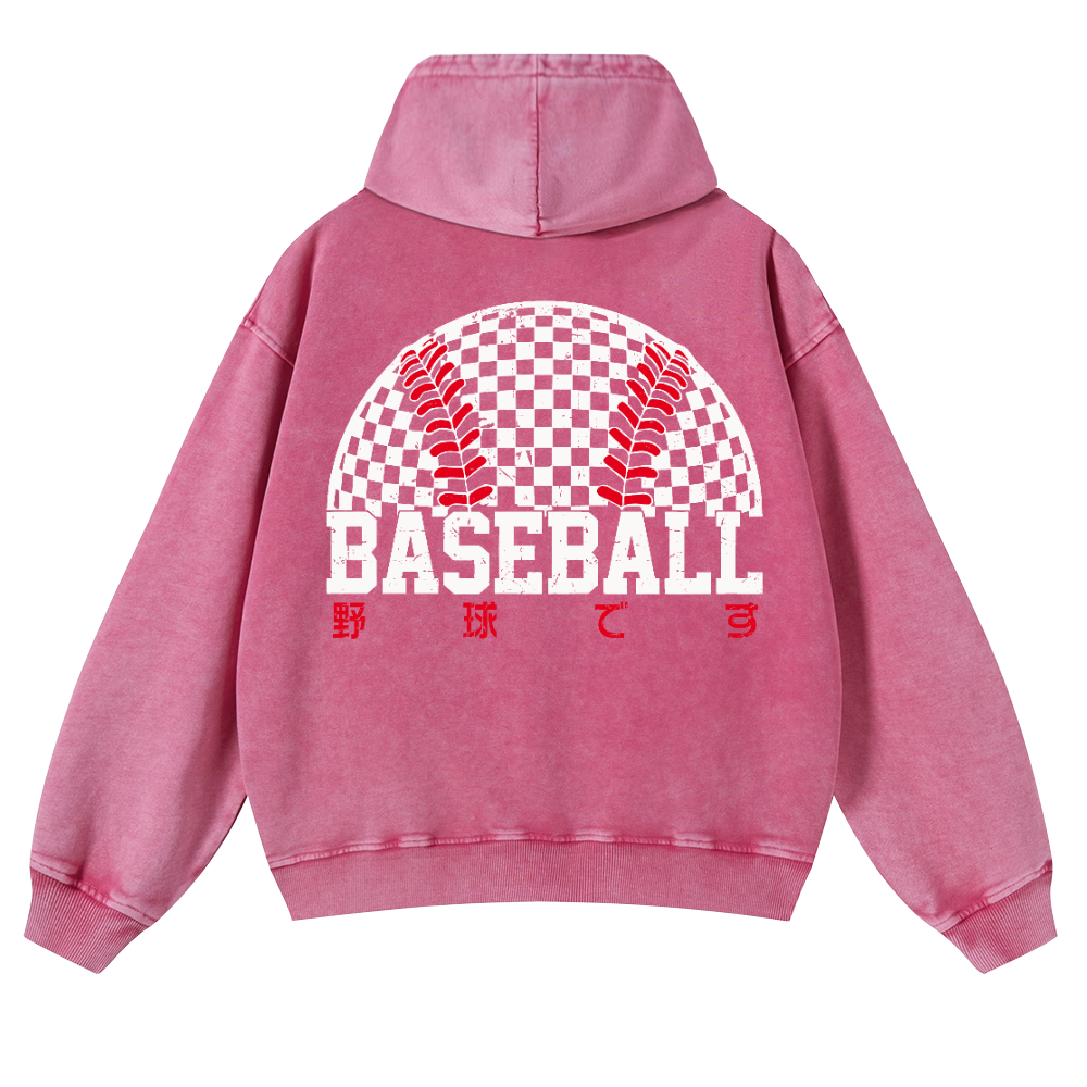 Baseball Vintage Washed Cotton Back Art Hoodie