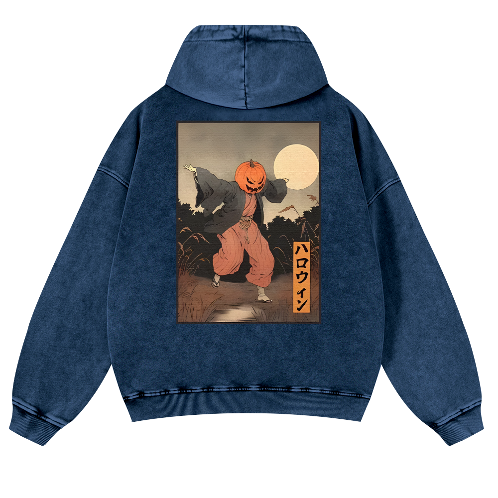 Kimono Pumpkin Person Vintage Washed Cotton Back Art Hoodie