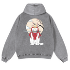 Samurai Cat Vintage Washed Cotton Back Art Hoodie