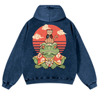 Cat And Frog Vintage Washed Cotton Back Art Hoodie