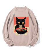 Cat eating ramen Cotton Sweatshirt