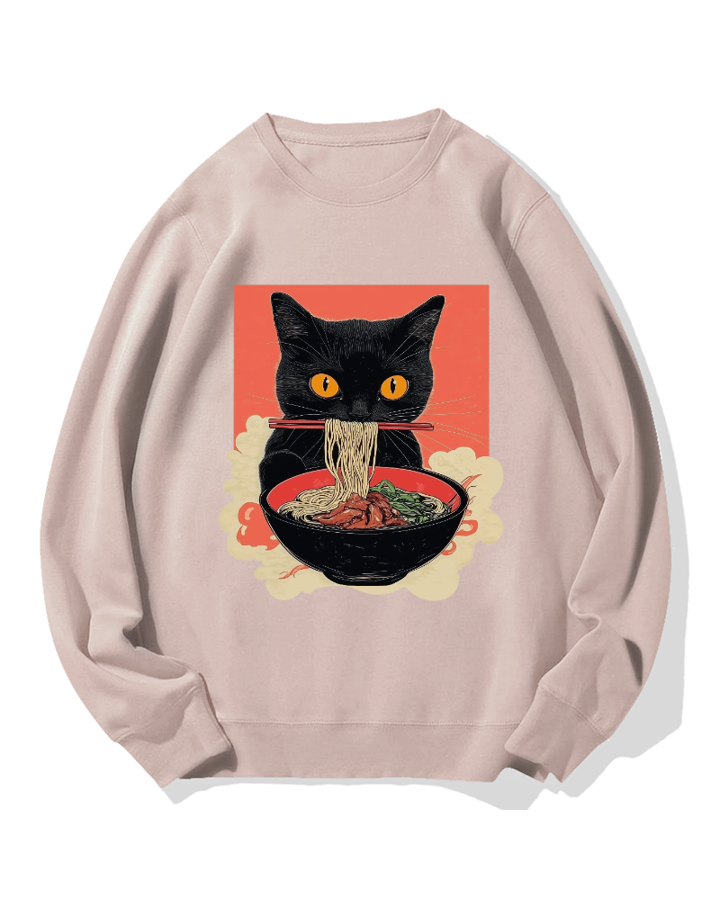 Cat eating ramen Cotton Sweatshirt