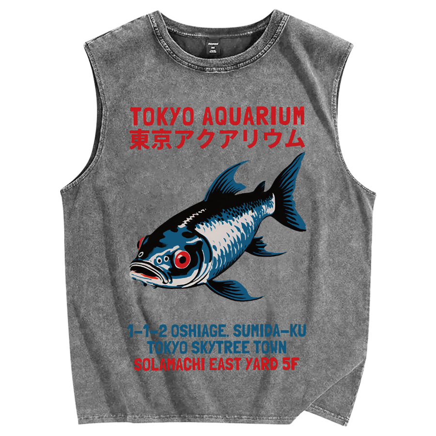 Tokyo Aquarium Japanese Vintage Distressed Washed Tank Top