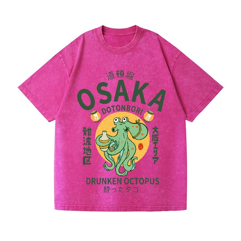 Osaka Dotonbori Drunken Octopus Vintage Wash Japanese Design T-Shirt