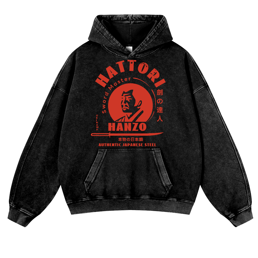 Okinawa Hattori Hanzo Vintage Washed Thick Cotton Hoodie