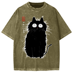 Black Cat With Puffed-Up Fur Vintage Washed T-shirt