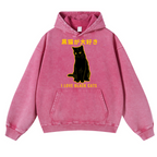 Black Cat Vintage Washed Thick Cotton Hoodie