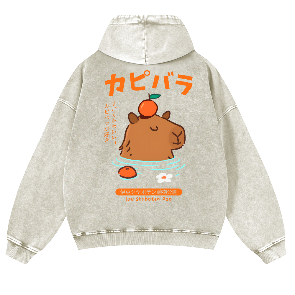 Capybara Vintage Washed Cotton Back Art Hoodie