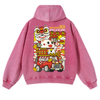 Cat Vintage Washed Cotton Back Art Hoodie