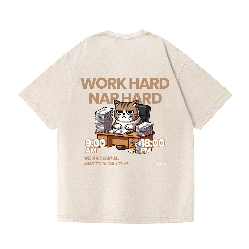 Cat Vintage Wash Japanese Design Back Art T-Shirt