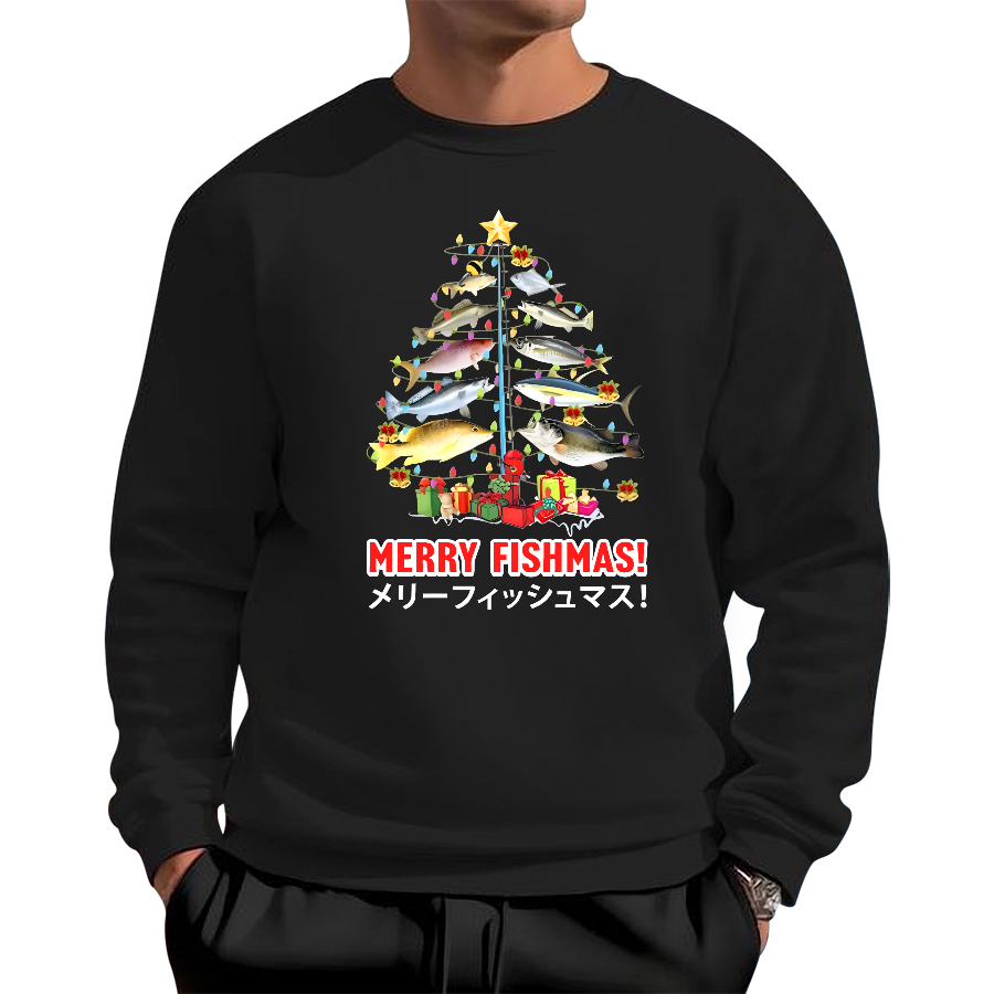 Christmas Fish Tree Japanese Style Cotton Pullover Sweatshirt