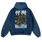 Octopus Monster Vintage Washed Cotton Back Art Hoodie