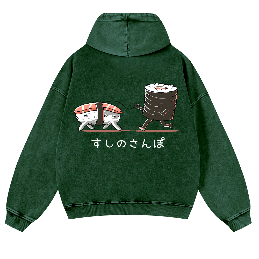 Sushi Vintage Washed Cotton Back Art Hoodie