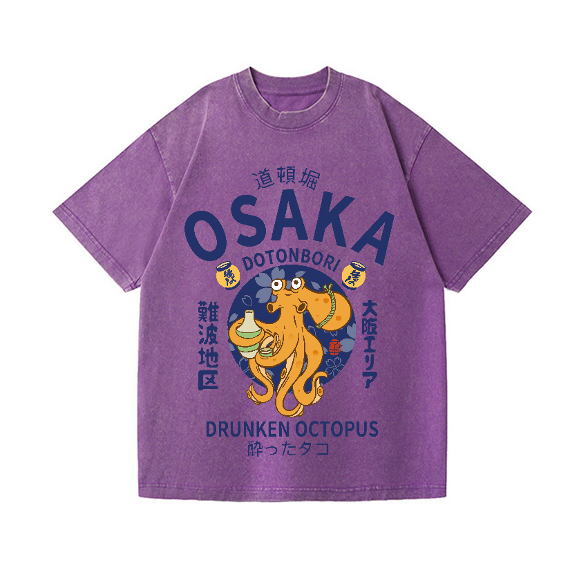 Osaka Dotonbori Drunken Octopus Vintage Wash Japanese Design T-Shirt