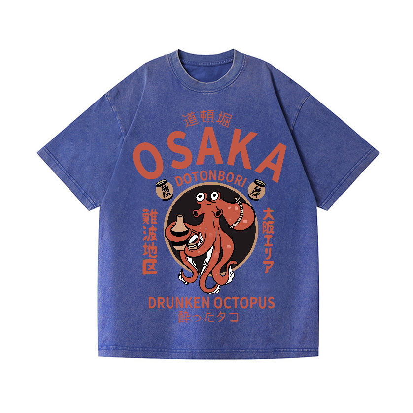 Osaka Dotonbori Drunken Octopus Vintage Wash Japanese Design T-Shirt
