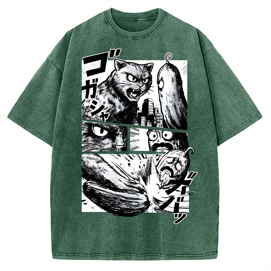 Cat vs Zucchini Vintage Washed T-shirt