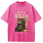 Smoking Mills Cat Meme Washed T-Shirt