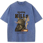 Smoking Mills Cat Meme Washed T-Shirt