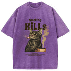 Smoking Mills Cat Meme Washed T-Shirt