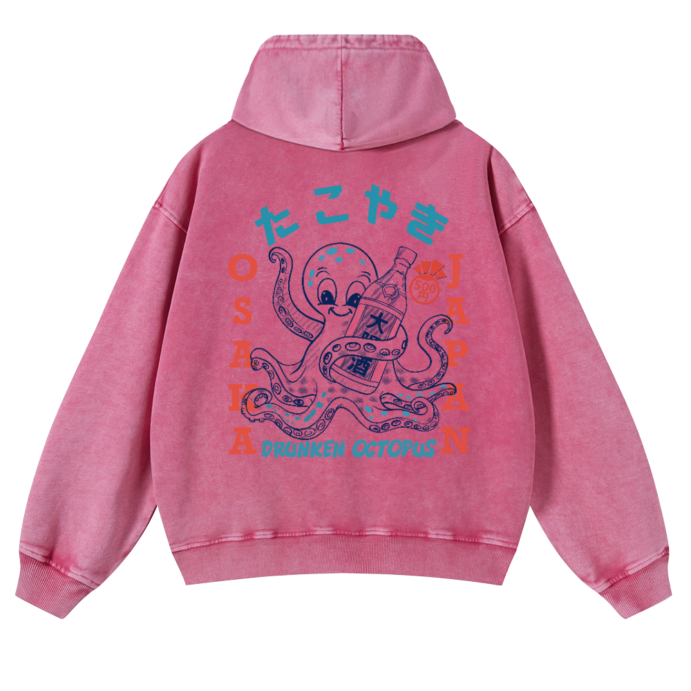 Osaka Drunken Octopus Vintage Washed Cotton Back Art Hoodie