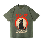 Black Cat Vintage Wash Japanese Design T-Shirt