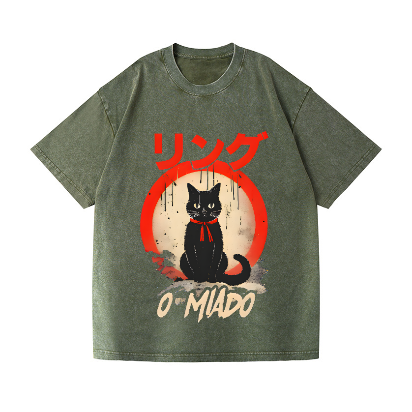 Black Cat Vintage Wash Japanese Design T-Shirt