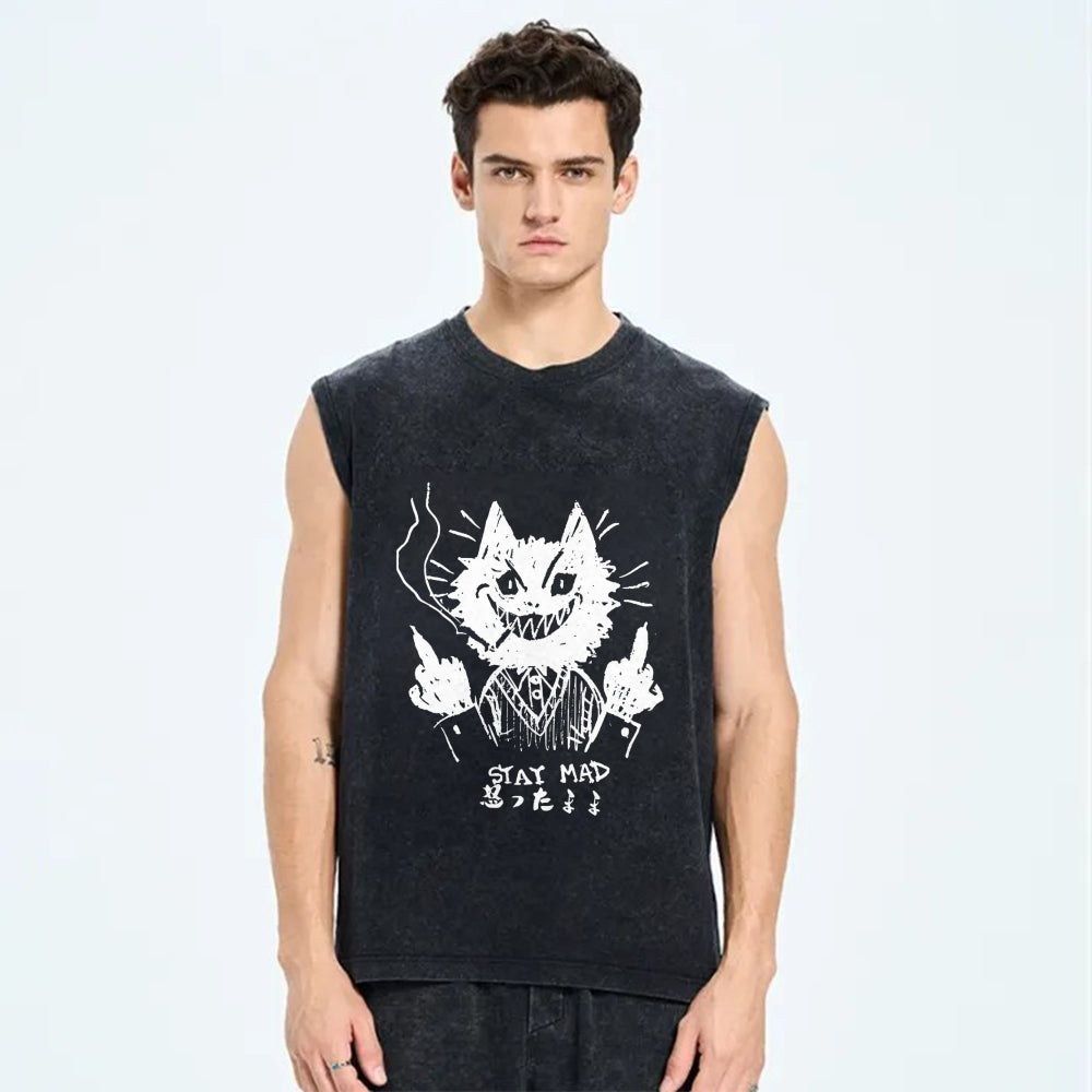 Stay Mad Vintage Distressed Washed Tank Top
