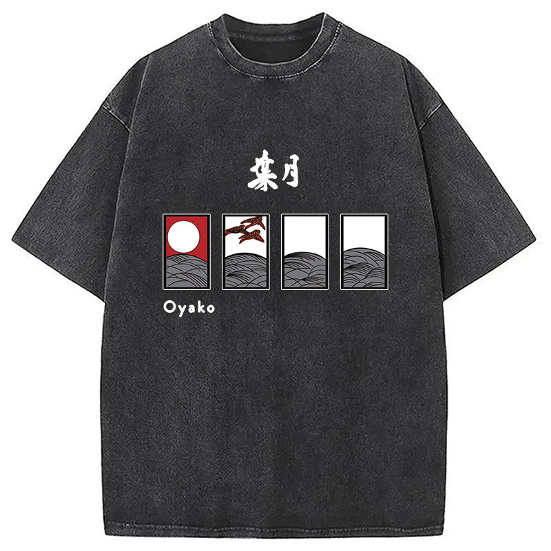 Hanafuda August Suite Japanese Washed T-Shirt