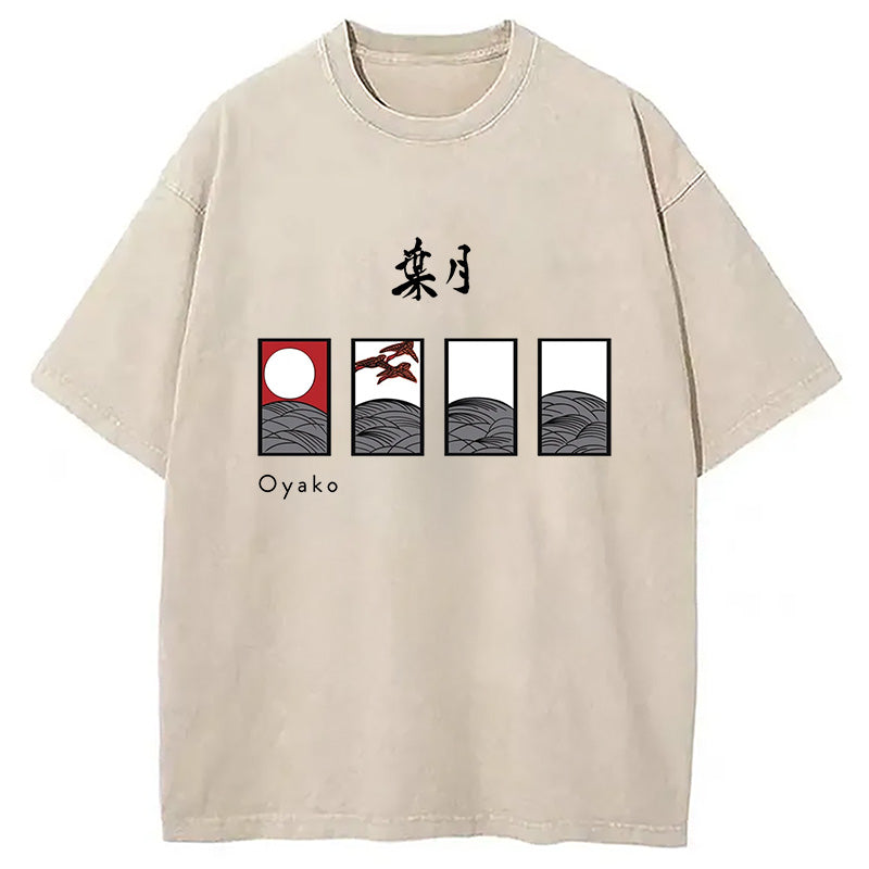 Hanafuda August Suite Japanese Washed T-Shirt