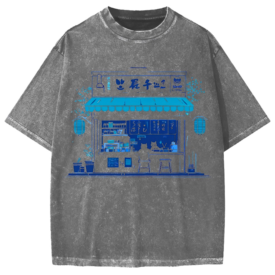 Cat Lover  Ramen Shop Vintage Washed T-shirt