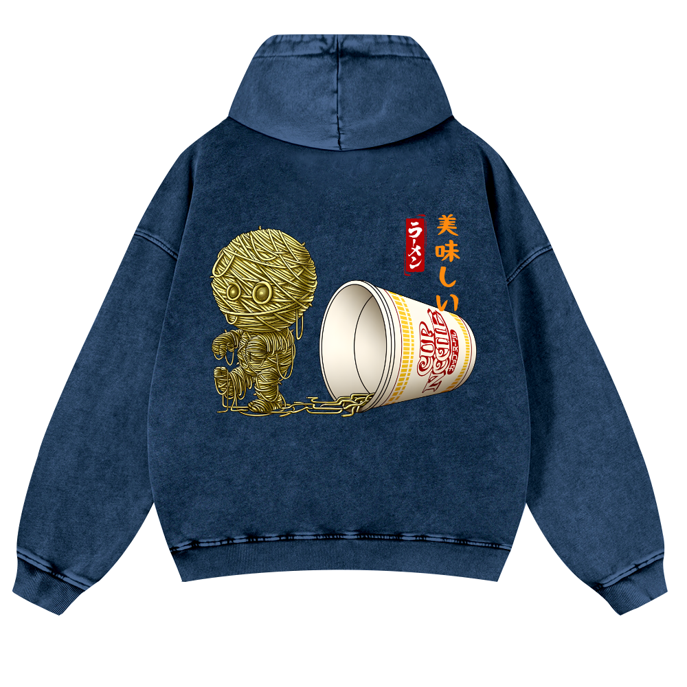 Ramen Mummy Vintage Washed Cotton Back Art Hoodie