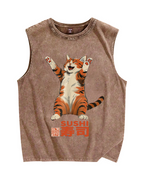Cat Sushi Vintage Distressed Washed Tank Top