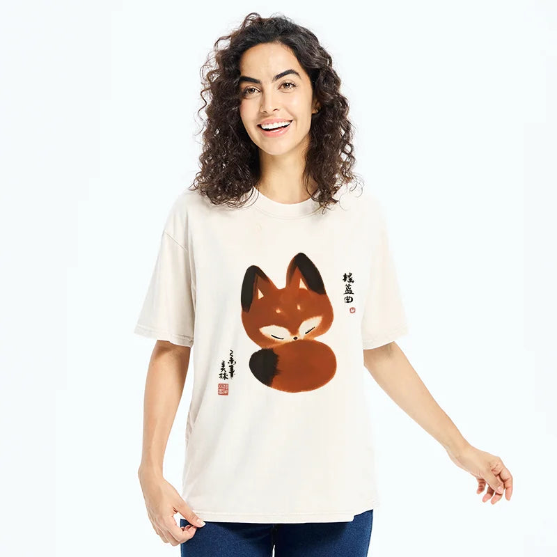 Unisex Cute Fox Washed T-Shirt