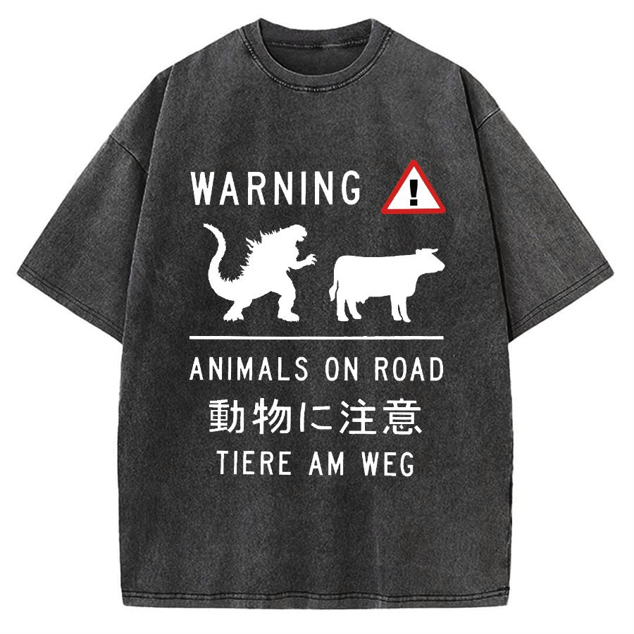 Animal On Road Vintage Washed T-shirt
