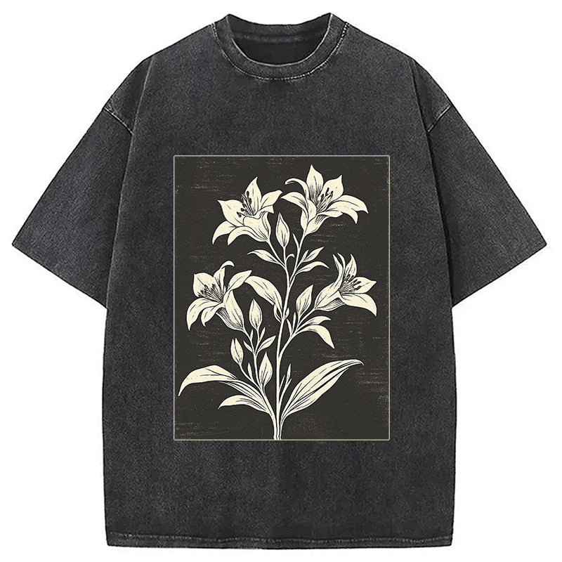 Botanical Woodcut Wildflower Washed T-Shirt