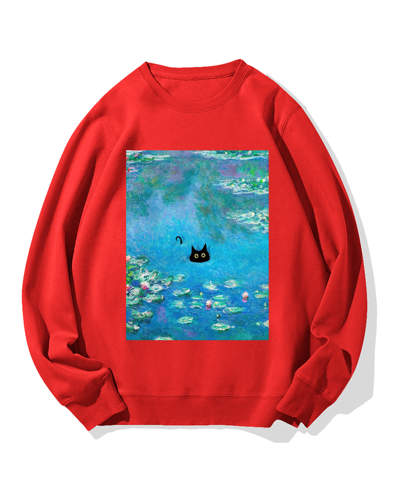 Monet Water Lily Cat Cotton Sweatshirt