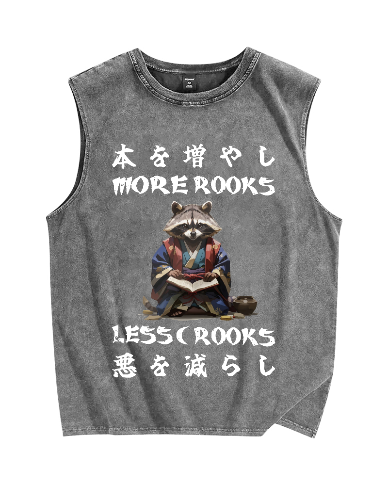 More Books Less Crooks Raccoon Vintage Distressed Washed Tank Top
